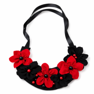 Colier cu flori textile, lucrat manual, Dark Passion